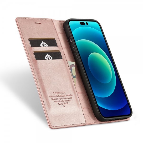 iPhone 14 Pro Fodral med Kortfack Flip Rosa