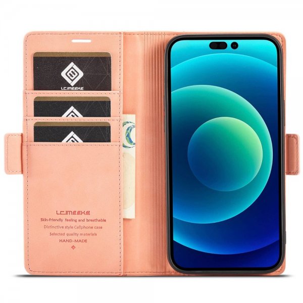iPhone 14 Pro Fodral med Kortfack Flip Rosa