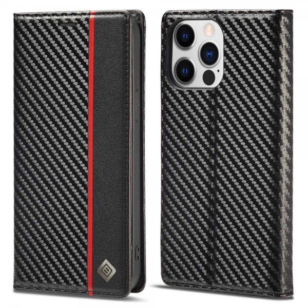 iPhone 14 Pro Max Fodral Kolfibertextur Röd Stripe Vertical