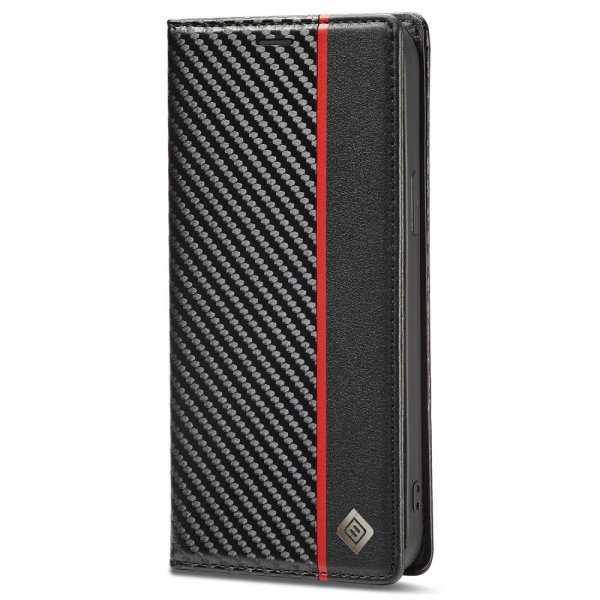 iPhone 14 Pro Max Fodral Kolfibertextur Röd Stripe Vertical