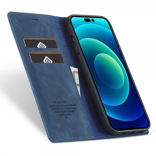 iPhone 14 Pro Max Fodral med Kortfack Flip Blå