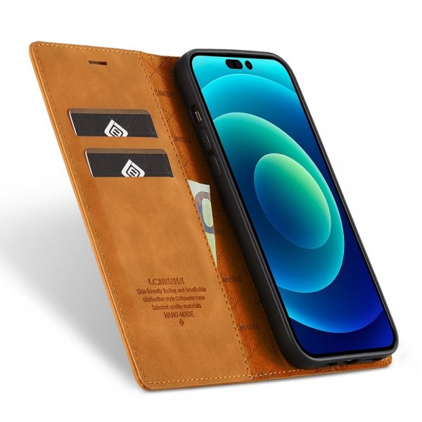 iPhone 14 Pro Max Fodral med Kortfack Flip Brun