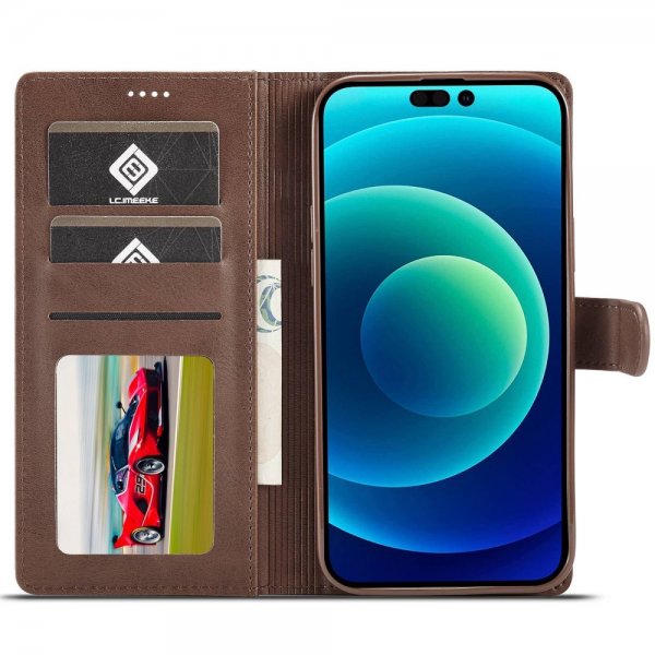 iPhone 14 Pro Max Fodral med Kortfack Stativfunktion Mörkbrun