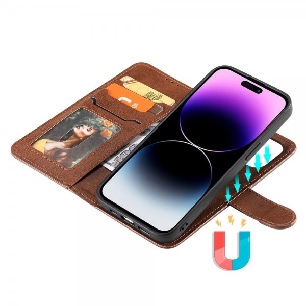 iPhone 14 Pro Max Fodral med Löstagbart Skal KT Leather Series-3 Brun