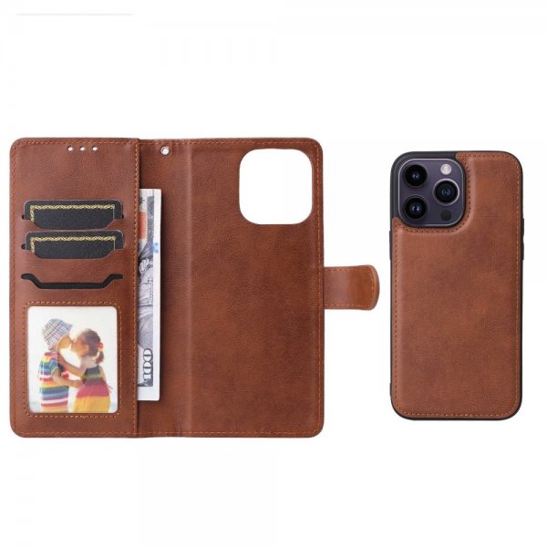 iPhone 14 Pro Max Fodral med Löstagbart Skal KT Leather Series-3 Brun