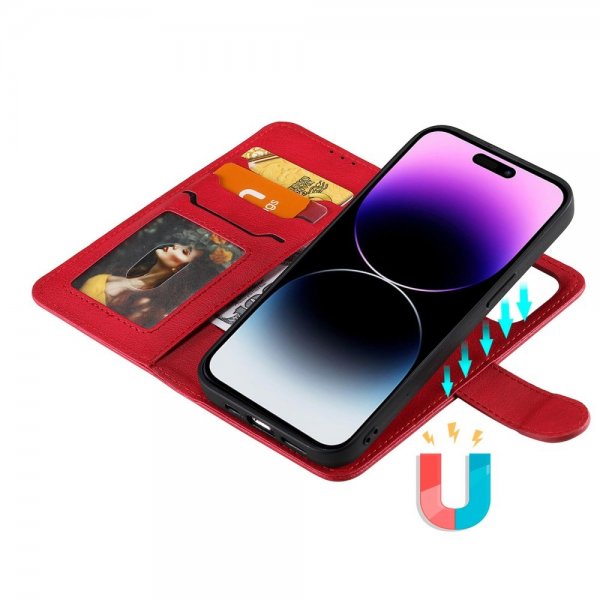 iPhone 14 Pro Max Fodral med Löstagbart Skal KT Leather Series-3 Röd