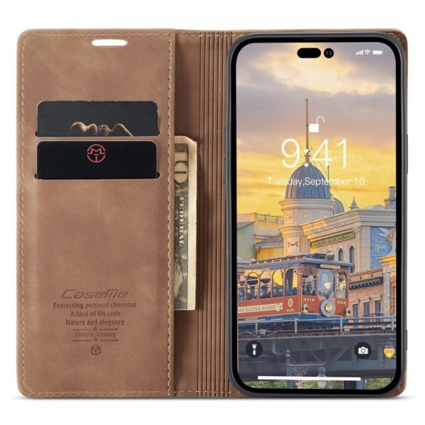 iPhone 14 Pro Max Fodral Retro Flip Brun