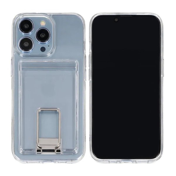 iPhone 14 Pro Max Skal med Stativ Korthållare Transparent