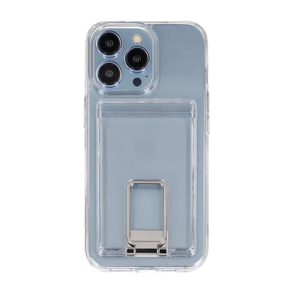 iPhone 14 Pro Max Skal med Stativ Korthållare Transparent