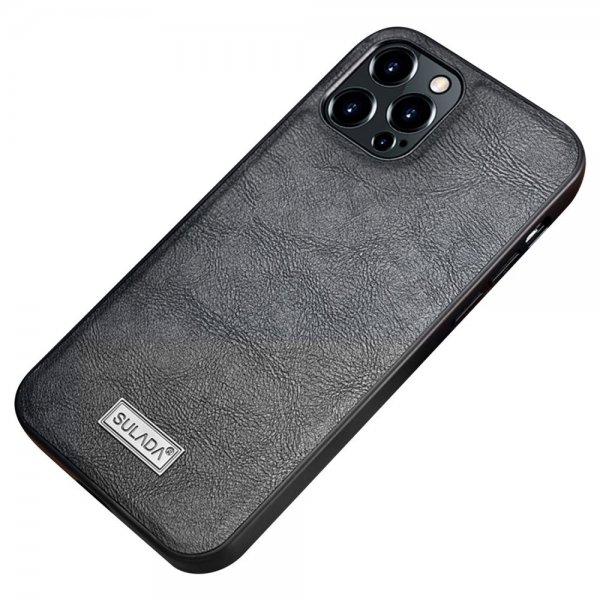 iPhone 14 Pro Max Skal Lädertextur Svart