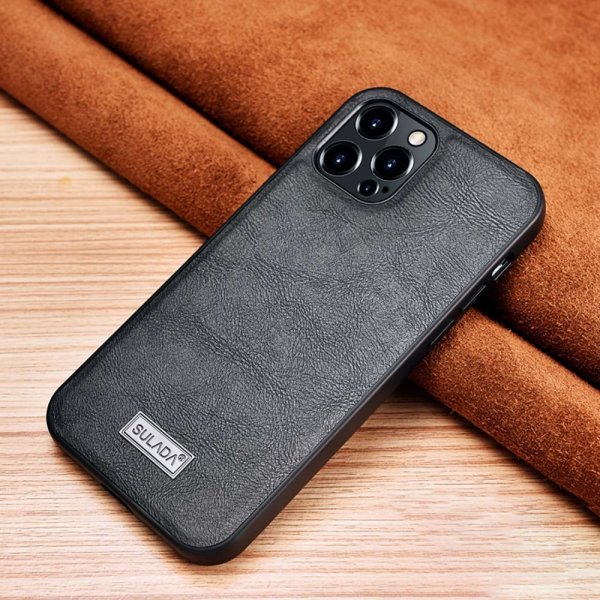 iPhone 14 Pro Max Skal Lädertextur Svart