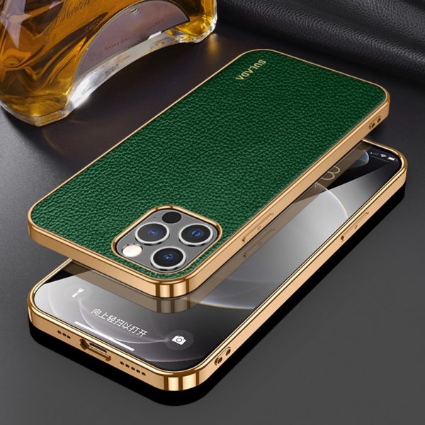 iPhone 14 Pro Max Skal Litchimönster Pläterad Kant Grön