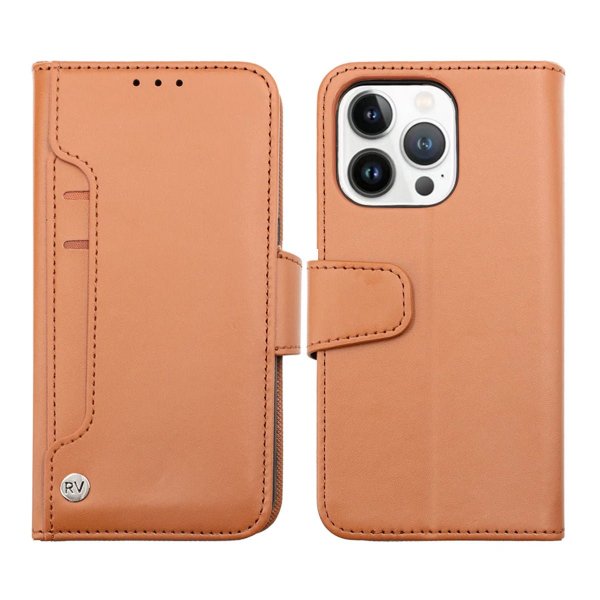 iPhone 14 Pro Fodral Utfällbart Kortfack Brun