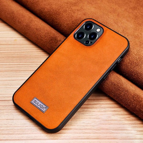 iPhone 14 Pro Skal Lädertextur Orange