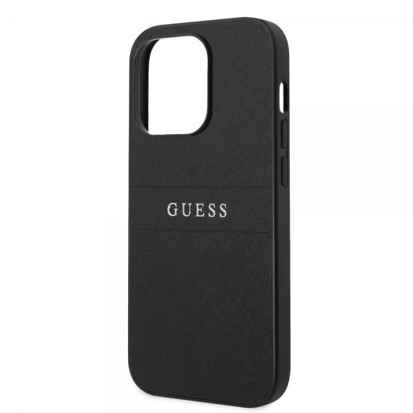 iPhone 14 Pro Skal Saffiano Metal Logo Stripes Svart