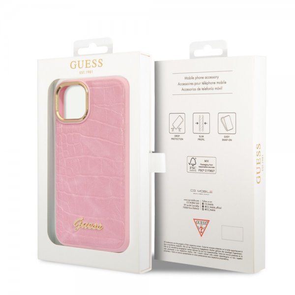 iPhone 14 Skal Croco Rosa
