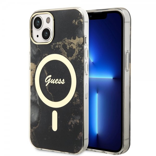 iPhone 14 Skal Golden Marble MagSafe Svart