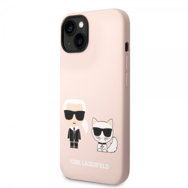 iPhone 14 Skal Liquid Silicone Karl & Choupette MagSafe Rosa