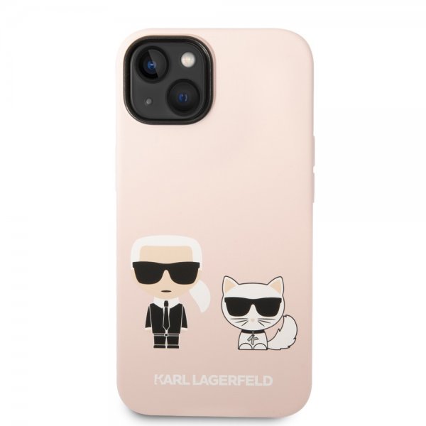 iPhone 14 Skal Liquid Silicone Karl & Choupette MagSafe Rosa