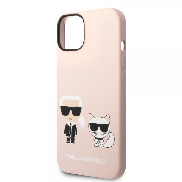 iPhone 14 Skal Liquid Silicone Karl & Choupette MagSafe Rosa