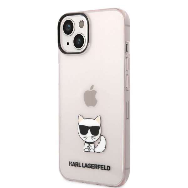 iPhone 14 Skal Printed Choupette Transparent Rosa