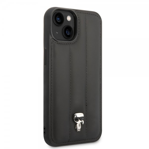 iPhone 14 Skal Quilted Nylon Puffy Case Ikonik Pin Svart