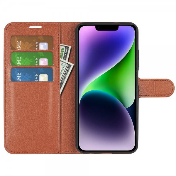 iPhone 15 Plus Fodral Litchi Brun