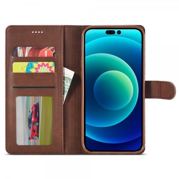 iPhone 15 Plus Fodral med Kortfack Stativfunktion Mörkbrun