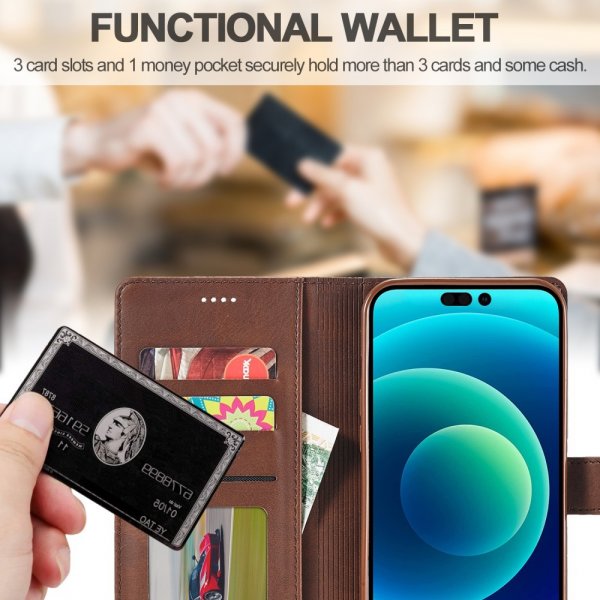 iPhone 15 Plus Fodral med Kortfack Stativfunktion Mörkbrun