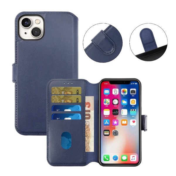 iPhone 15 Plus Fodral Äkta Läder Blå