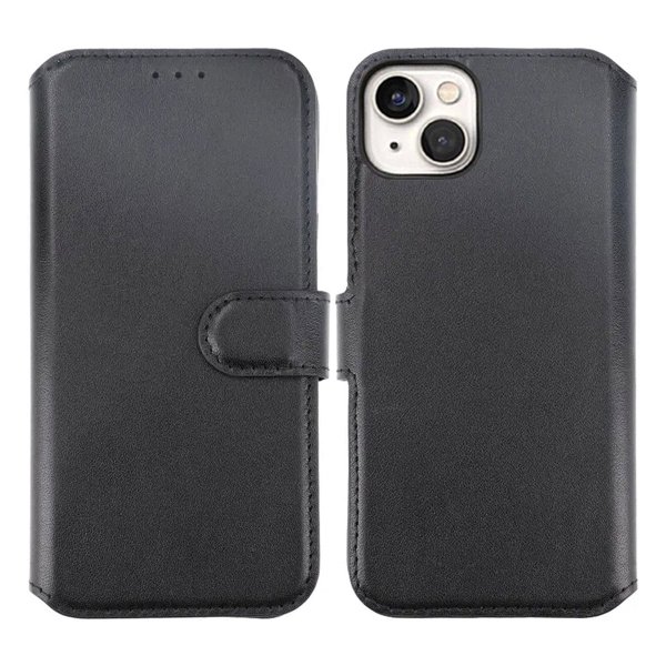 iPhone 15 Plus Fodral Äkta Läder Svart