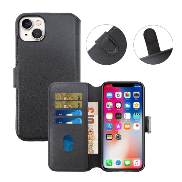 iPhone 15 Plus Fodral Äkta Läder Svart