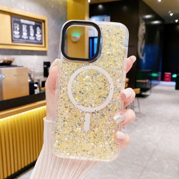 iPhone 15 Plus Skal Glitter MagSafe Gul