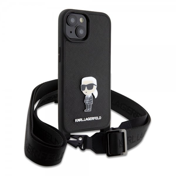 iPhone 15 Plus Skal Saffiano Crossbody Svart