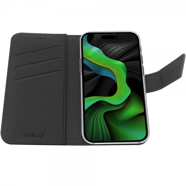 iPhone 15 Pro Fodral Wally Wallet Case Svart