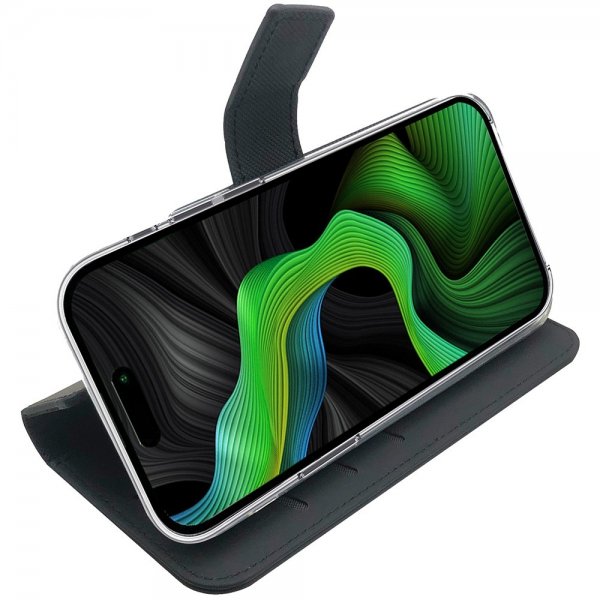 iPhone 15 Pro Fodral Wally Wallet Case Svart