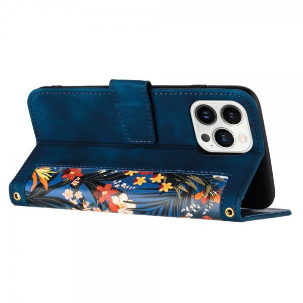 iPhone 15 Pro Max Fodral Blommönster Mörkblå