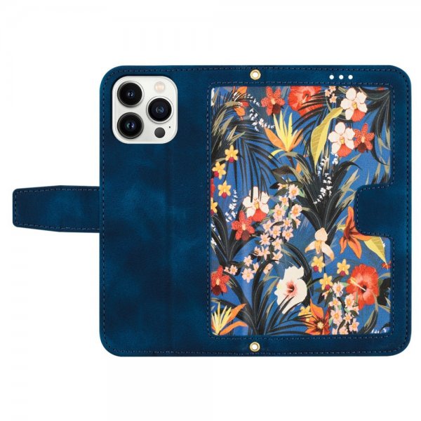 iPhone 15 Pro Max Fodral Blommönster Mörkblå