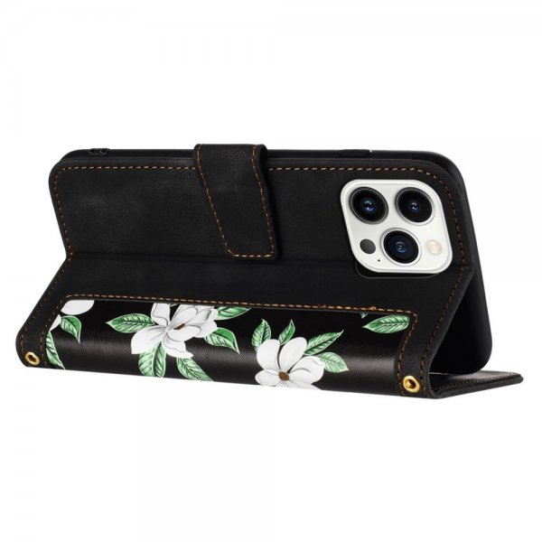 iPhone 15 Pro Max Fodral Blommönster Svart