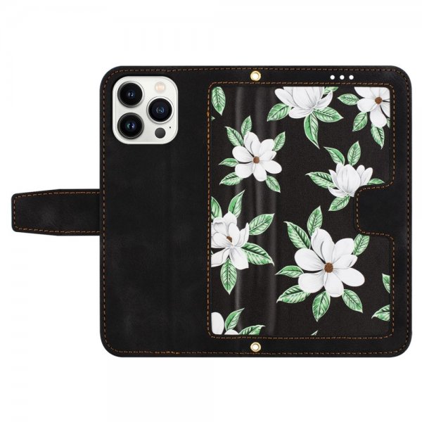 iPhone 15 Pro Max Fodral Blommönster Svart