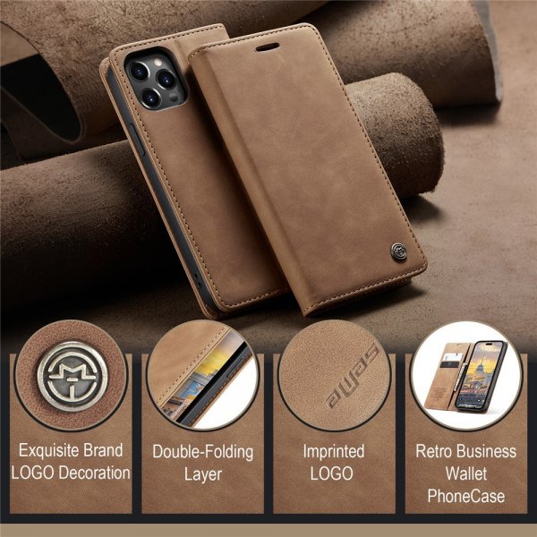 iPhone 15 Pro Max Fodral Retro Flip Brun