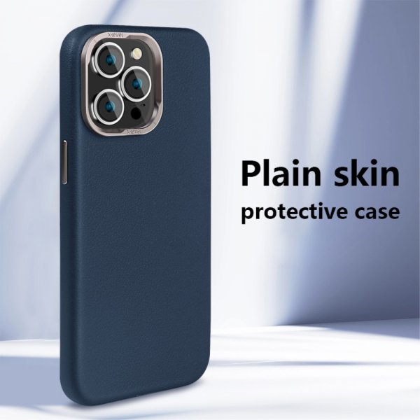 iPhone 15 Pro Max Skal Lädertextur MagSafe Blå