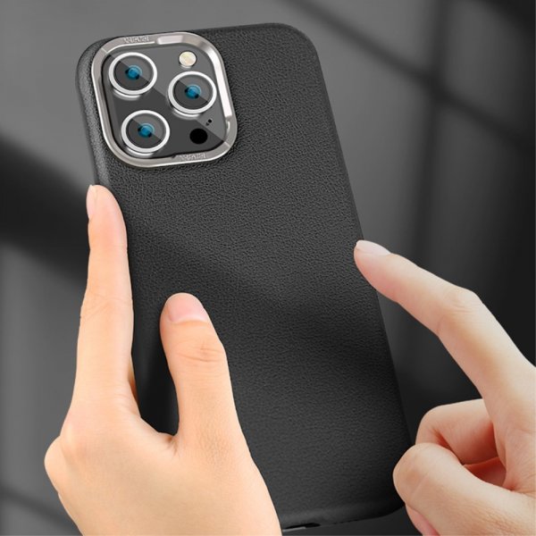 iPhone 15 Pro Skal Lädertextur MagSafe Svart