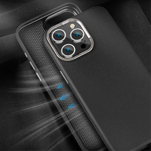 iPhone 15 Pro Skal Lädertextur MagSafe Svart