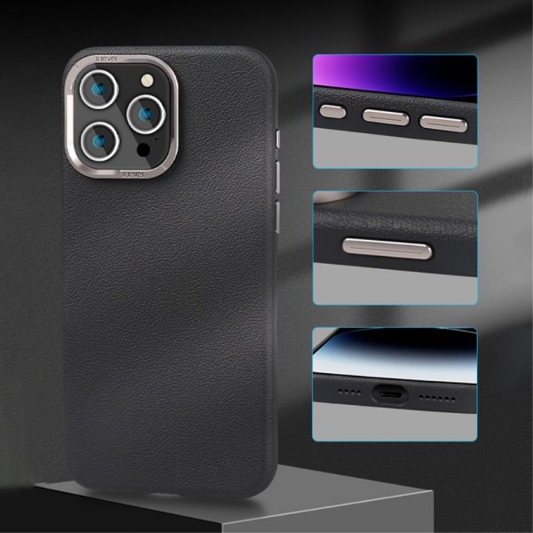 iPhone 15 Pro Skal Lädertextur MagSafe Svart