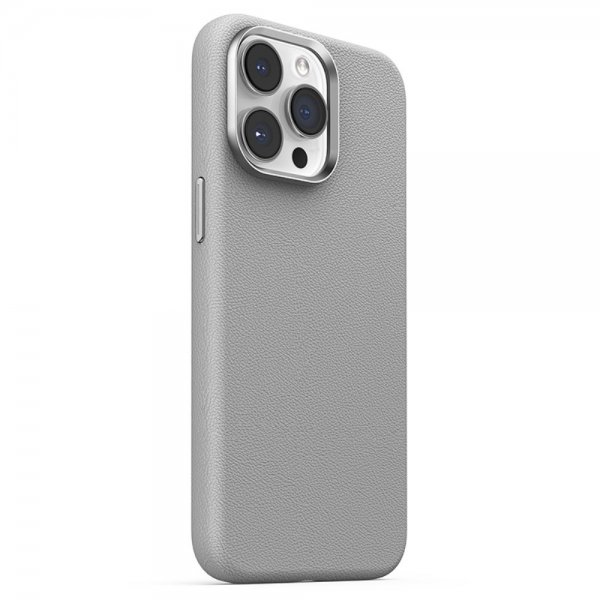 iPhone 15 Pro Max Skal Litchi Pattern Series MagSafe Grå