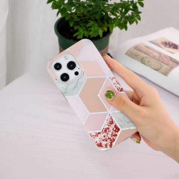 iPhone 15 Pro Max Skal Marmormönster Röd Rosa