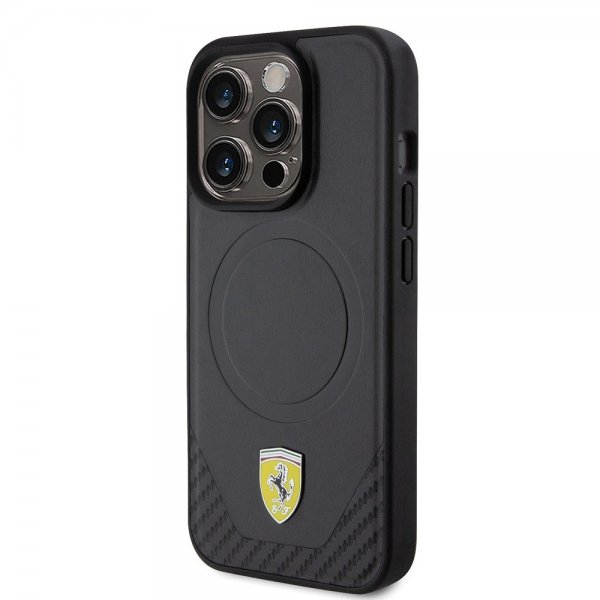 iPhone 15 Pro Skal Carbon PU Leather MagSafe Svart