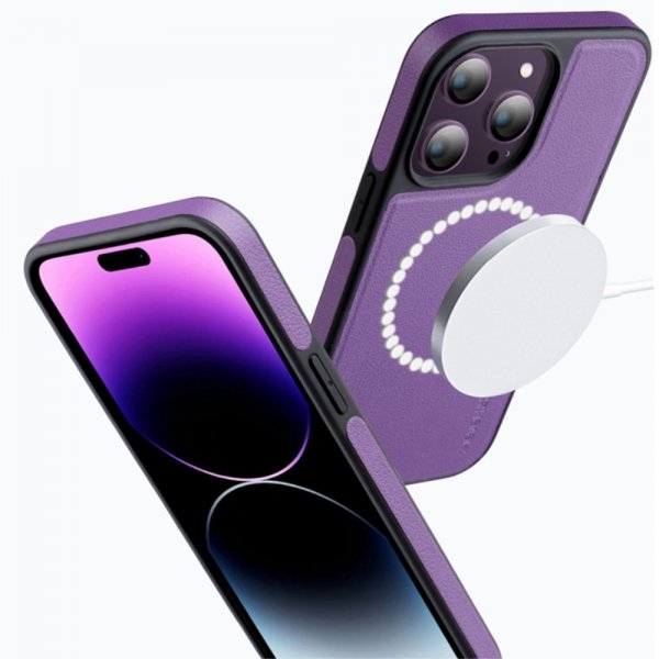 iPhone 15 Pro Skal Konstläder MagSafe Blå