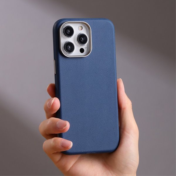 iPhone 15 Pro Skal Litchi Pattern Series MagSafe Blå